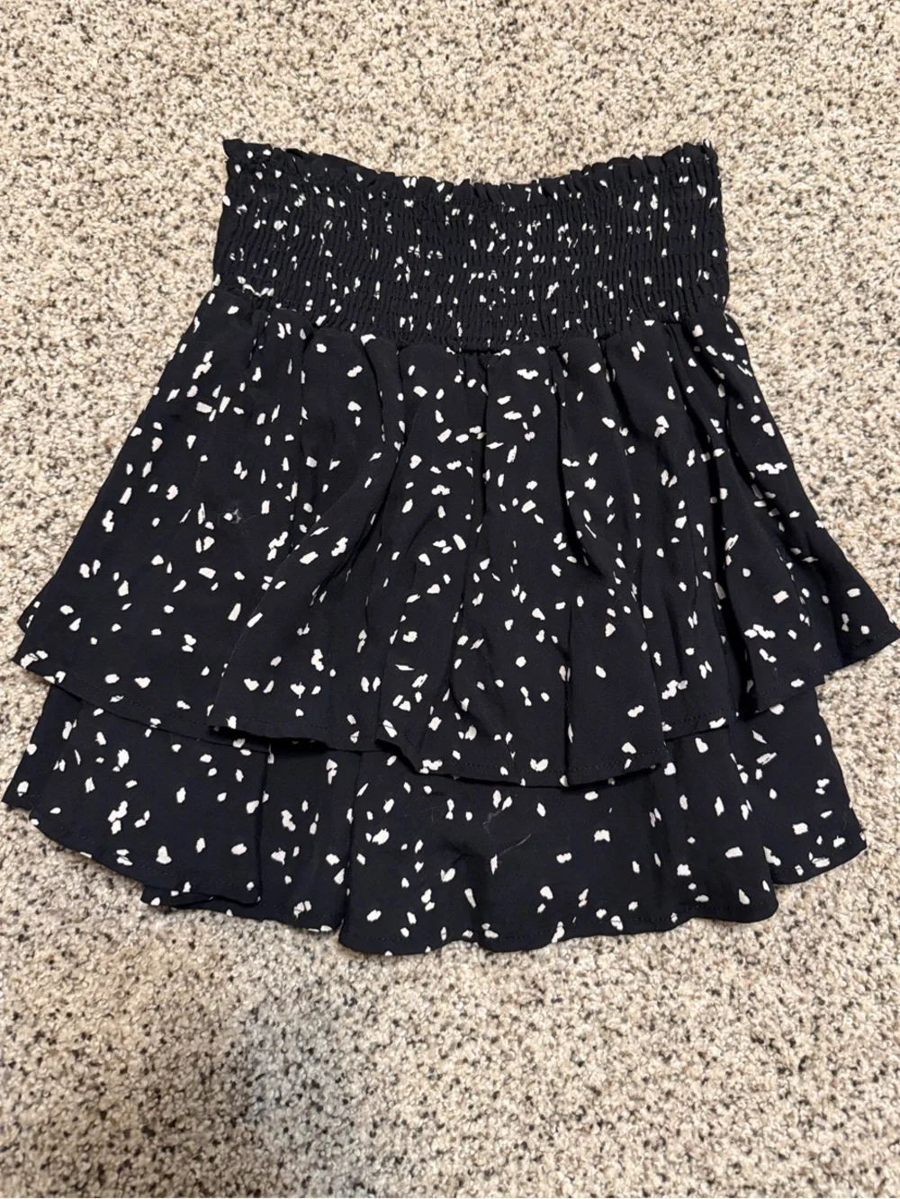 Altar'd State Black Tiered Smocked Mini Skirt with White Spot Print NWT